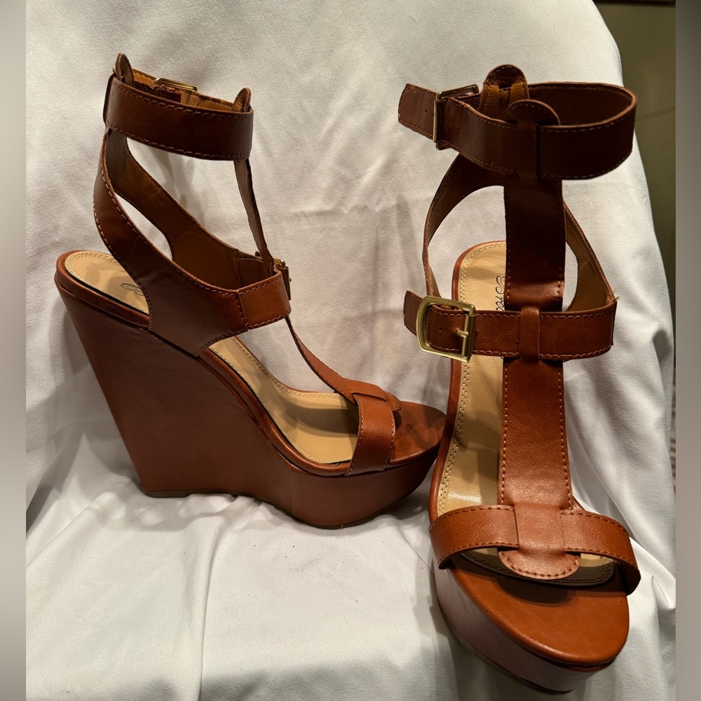 Caramel Brown Strappy 6” platform sandals - size 8.5 - Picture 4 of 8